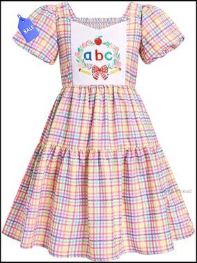 Toddler Girls Smocked Apple Pencil Dress Short Sleeve Back to School Outfit